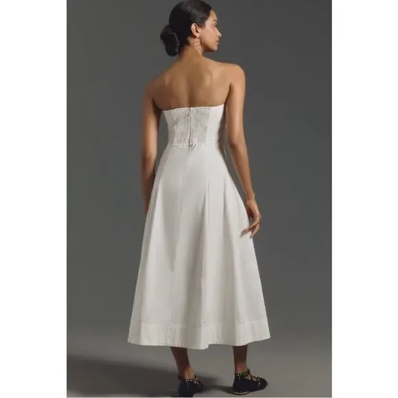 NEW Mare Mare White Bridal Strapless Seamed A-Line Midi Dress Large Petite NEW Mare Mare White Bridal Strapless Seamed A-Line Midi Dress Large Petite